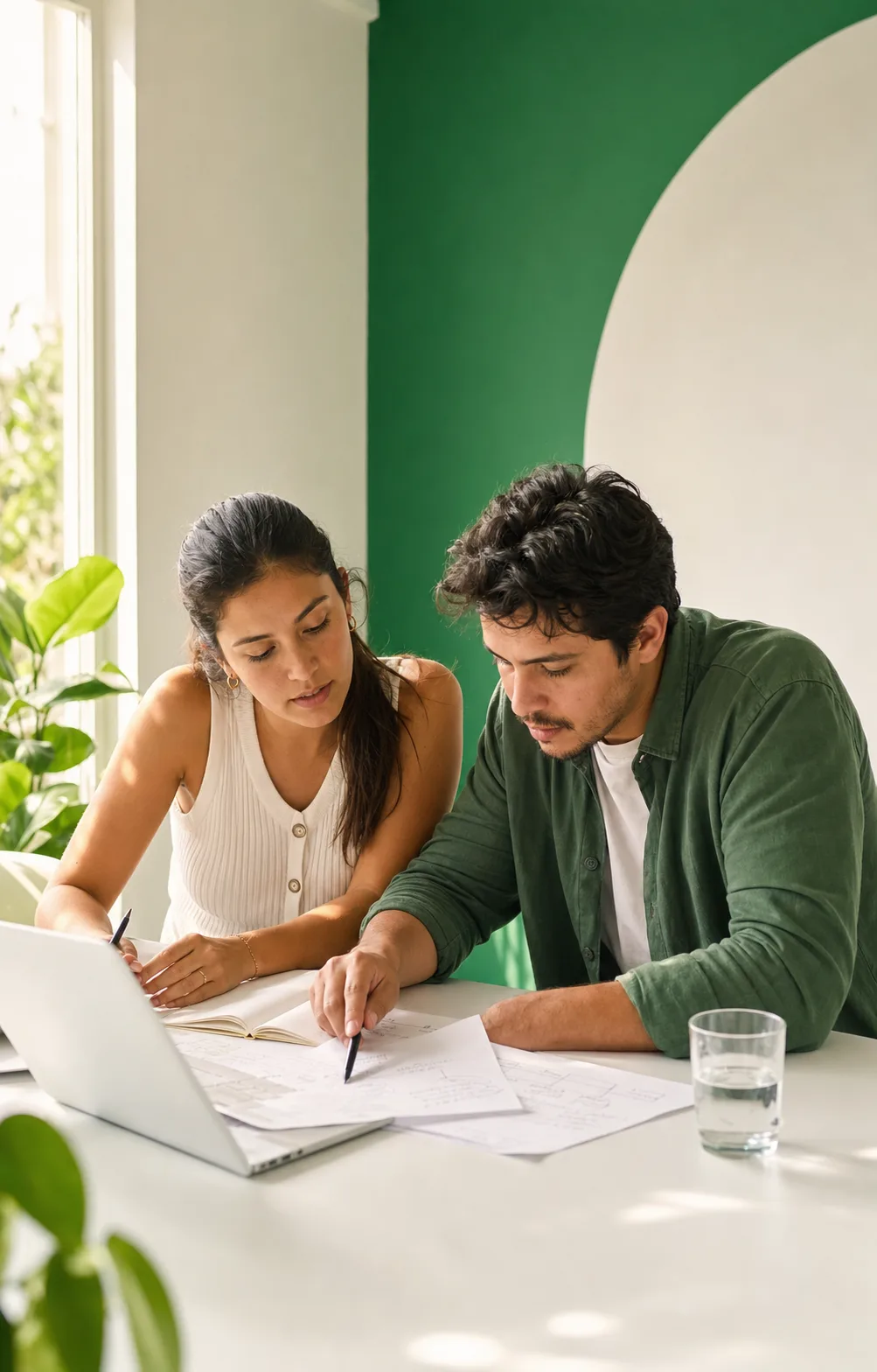 Dos profesionales revisando notas y definiendo qué necesita cambiar
